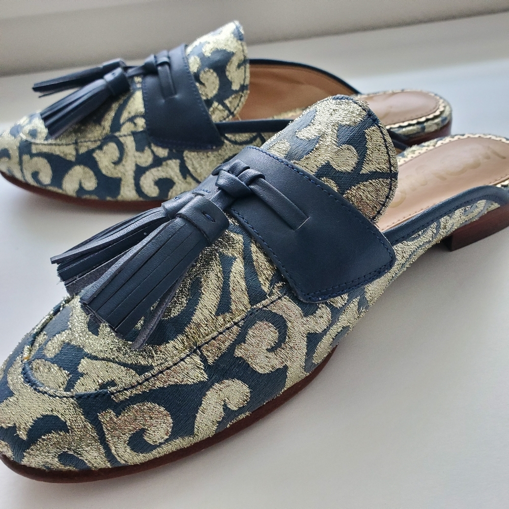 Sam Edelman Blue & Metallic Gold Slipon Loafers